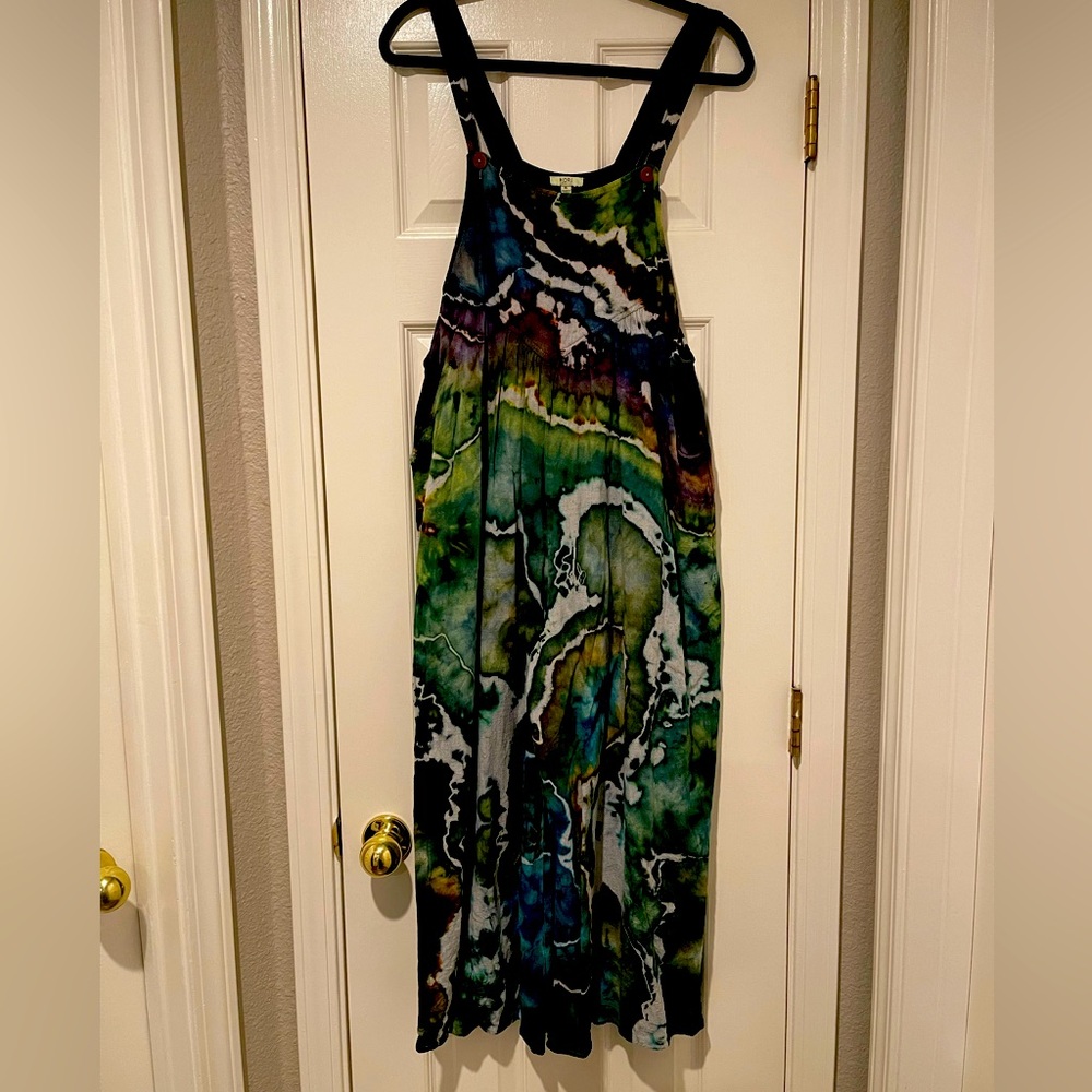 Tie dye cropped overalls